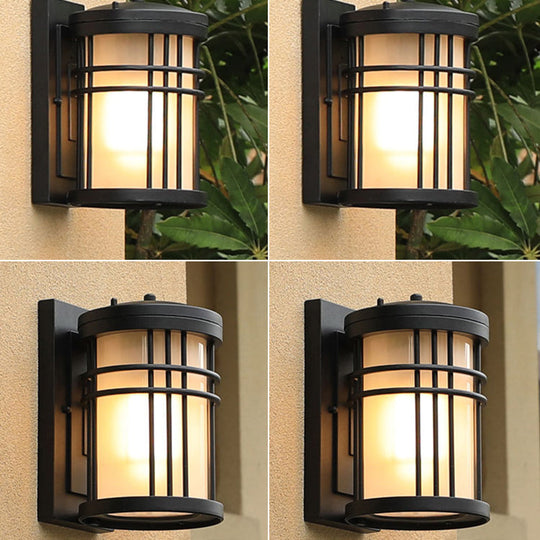 Opal Frosted Glass Minimalist Wall Sconce In Black - Courtyard Lamp With 1-Bulb