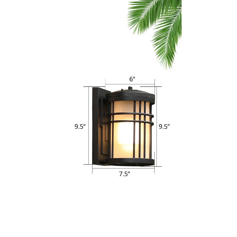 Opal Frosted Glass Minimalist Wall Sconce In Black - Courtyard Lamp With 1-Bulb / 9.5