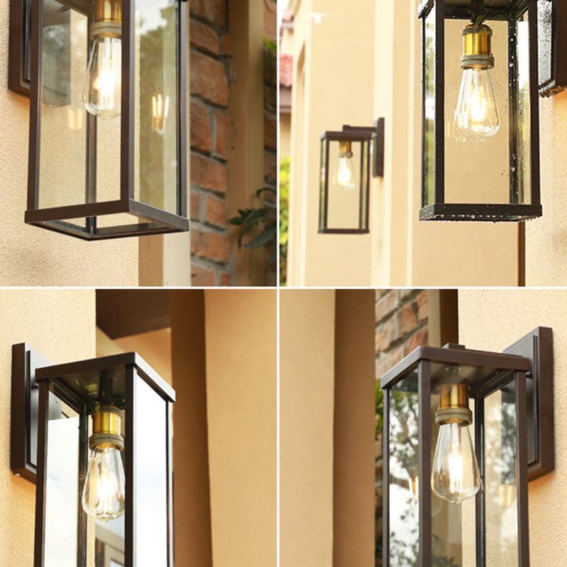 Simplicity Coffee Clear Glass Outdoor Wall Sconce Lamp