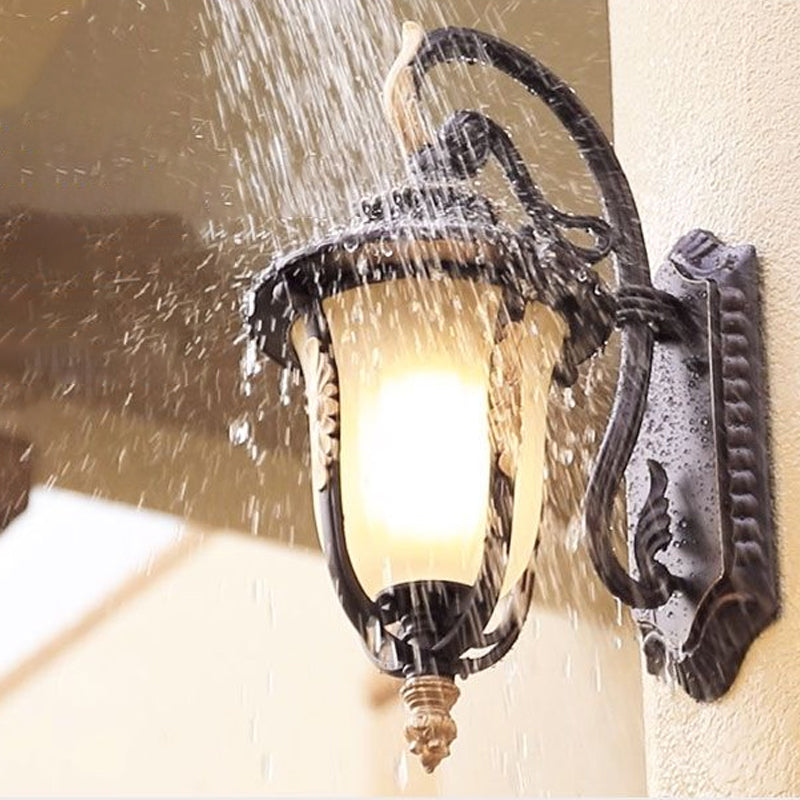 Opal Glass Bell Wall Lamp Traditional Sconce Light In Black