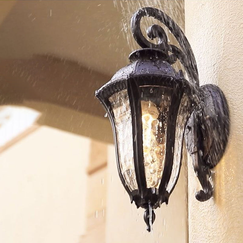 Vintage Style Rippled Glass Sconce With 1-Light And Black Finish Ideal For Yard Wall Mounting