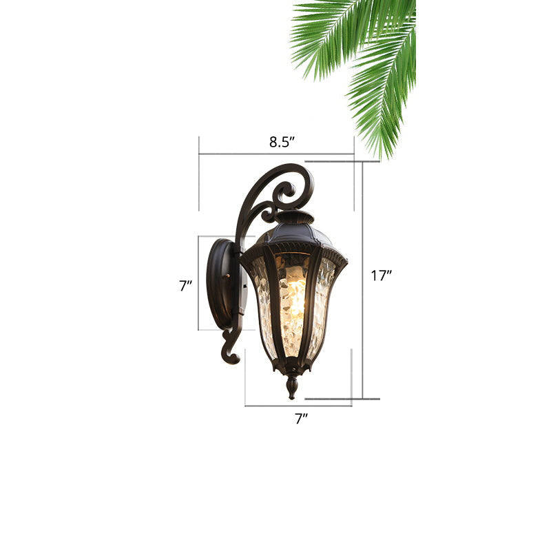 Vintage Style Rippled Glass Sconce With 1-Light And Black Finish Ideal For Yard Wall Mounting / 8.5