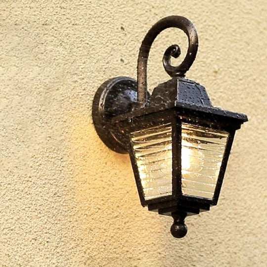 Minimalist Black Glass Lantern Sconce - Trapezoid Ribbed Design Wall Mount Lamp