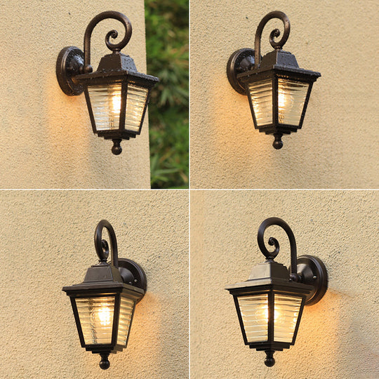 Minimalist Black Glass Lantern Sconce - Trapezoid Ribbed Design Wall Mount Lamp