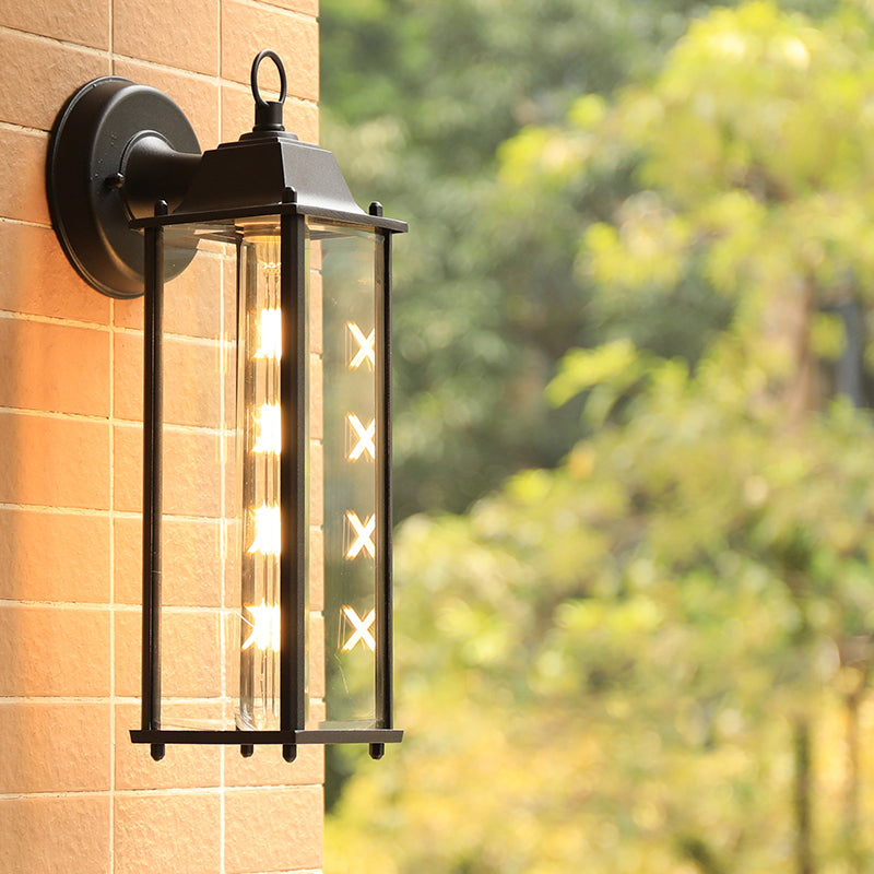 Sleek Glass Box Wall Sconce Lamp: Outdoor 1-Head Mounted Lighting In Black / 14 Clear