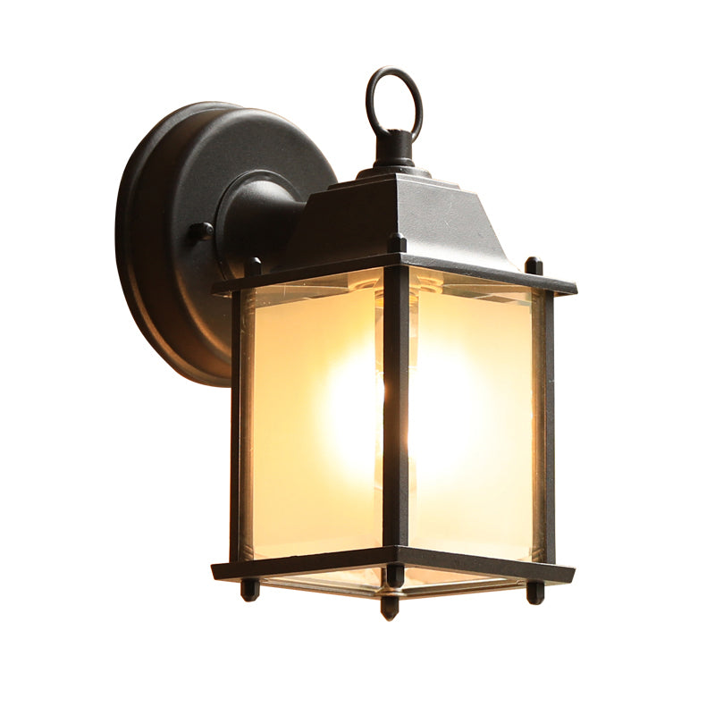 Sleek Glass Box Wall Sconce Lamp: Outdoor 1-Head Mounted Lighting In Black