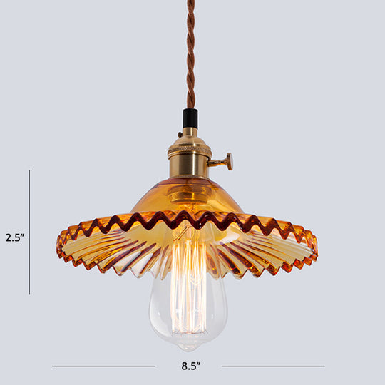 Nordic Radial Wave Glass Pendant Light - 1-Light Ceiling Fixture For Dining Room Yellow-Brown