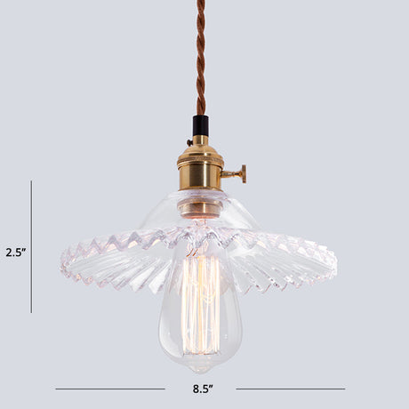 Nordic Radial Wave Glass Pendant Light - 1-Light Dining Room Ceiling Fixture Clear