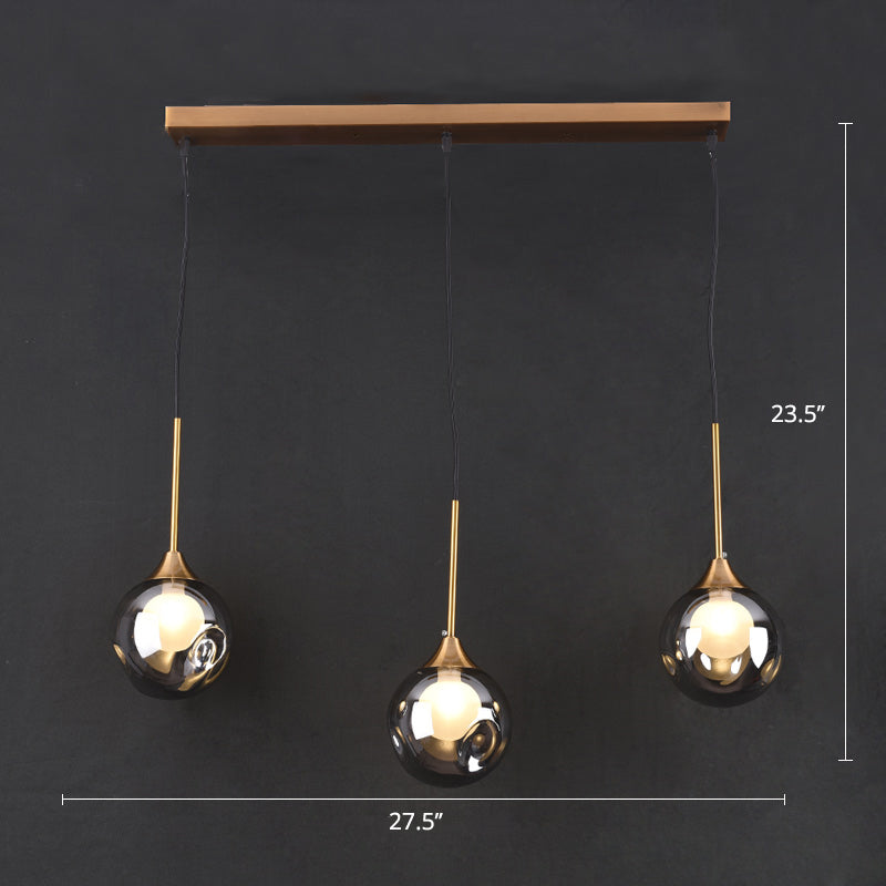Minimalist Glass Pendant Light With 3-Head Design For Dining Room And Multiple Hanging Options Smoke