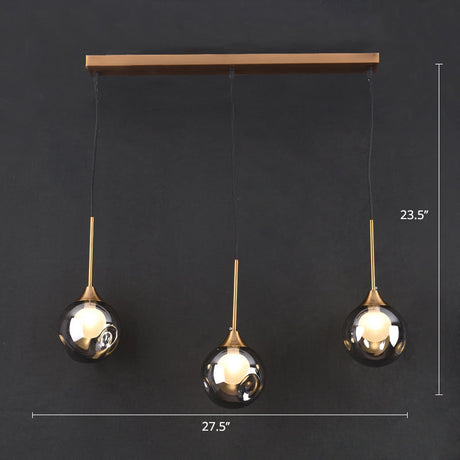 Minimalist Glass Pendant Light With 3-Head Design For Dining Room And Multiple Hanging Options Smoke