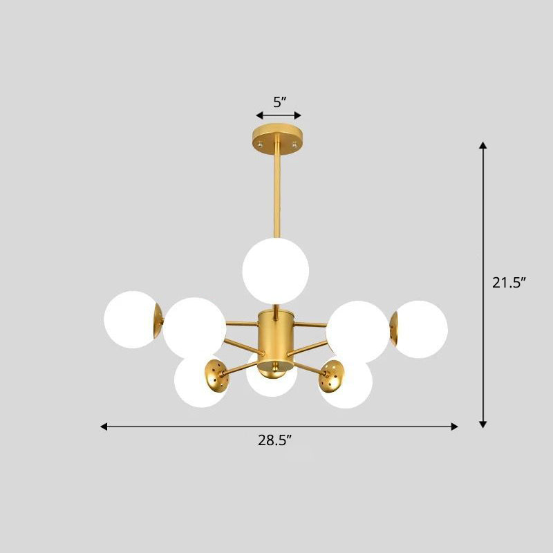 Frosted White Glass Chandelier - Postmodern Suspension Light With Burst Design 8 / Gold