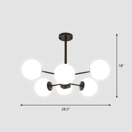 Frosted White Glass Chandelier - Postmodern Suspension Light With Burst Design 6 / Black