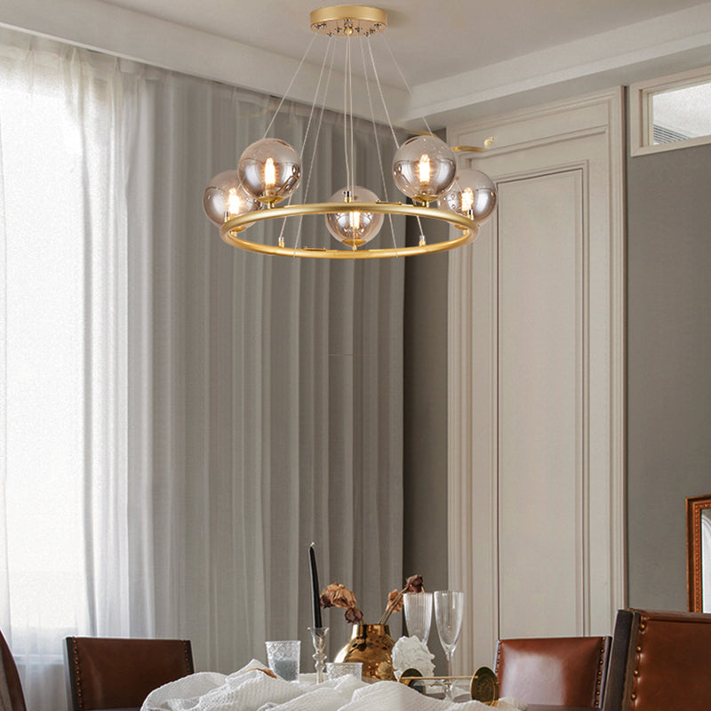 Postmodern Metal Chandelier With Ball Glass Shade