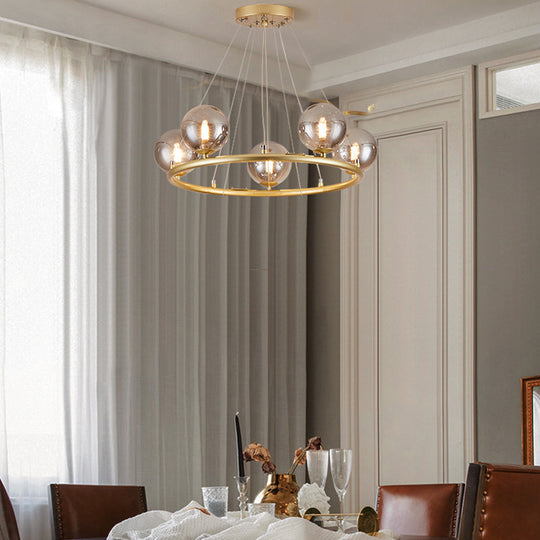 Postmodern Metal Chandelier With Ball Glass Shade