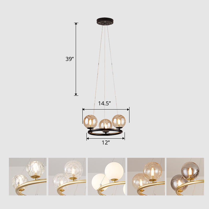 Postmodern Metal Chandelier With Ball Glass Shade 3 / Black