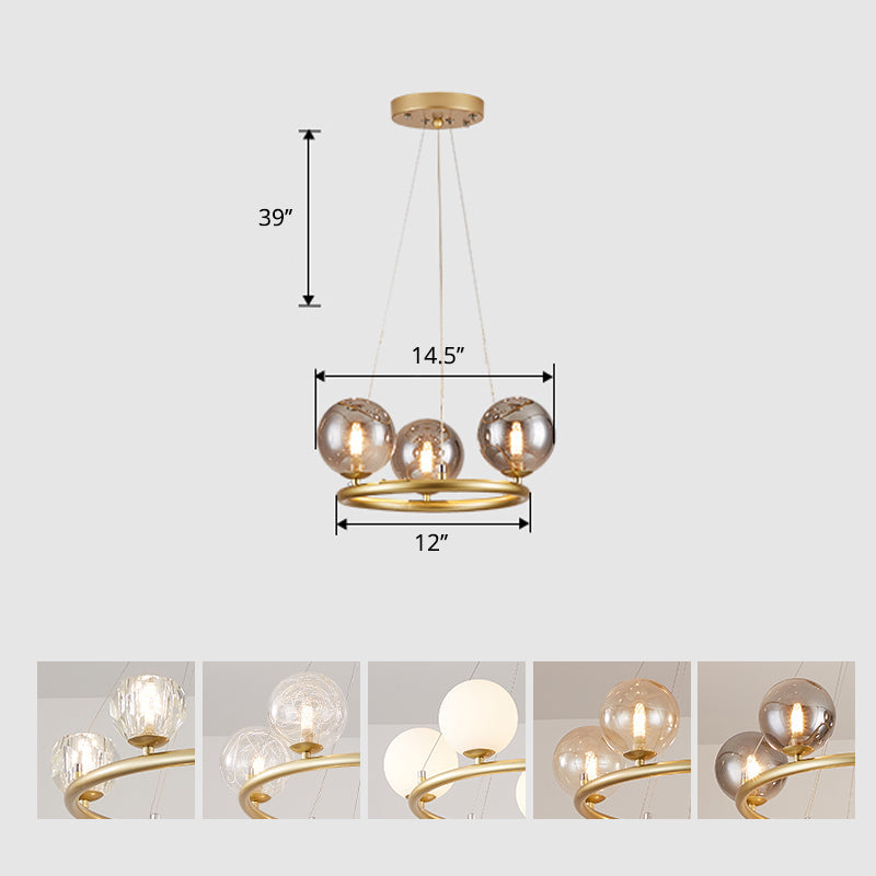 Postmodern Metal Pendant Chandelier With Glass Ball Shade 3 / Gold