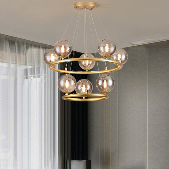 Postmodern Metal Chandelier With Ball Glass Shade