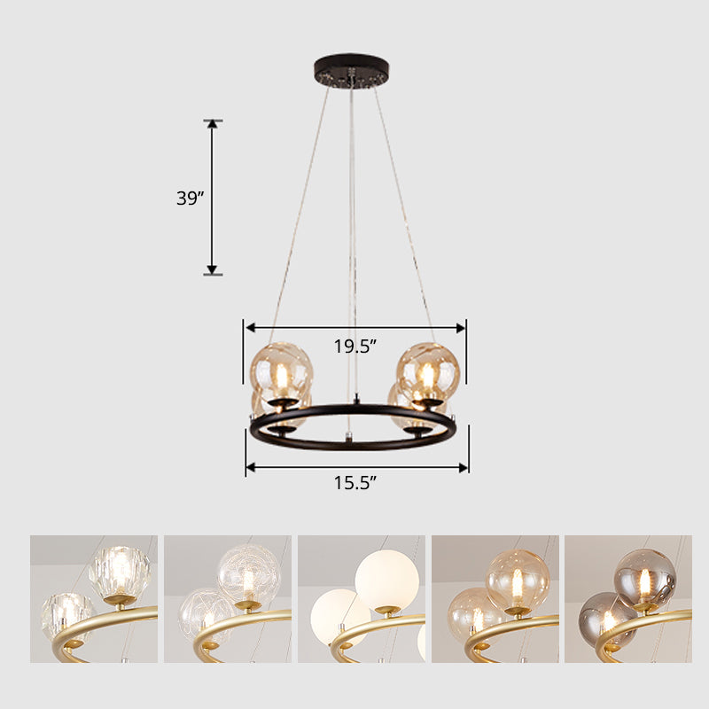 Postmodern Metal Chandelier With Ball Glass Shade 4 / Black