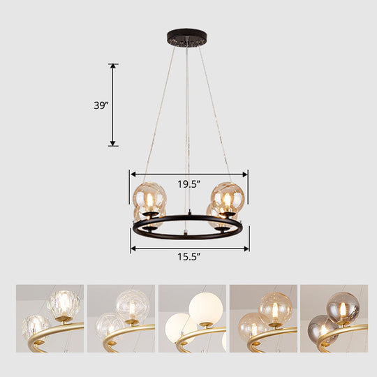 Postmodern Metal Pendant Chandelier With Glass Ball Shade 4 / Black