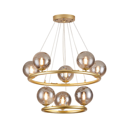 Postmodern Metal Pendant Chandelier With Glass Ball Shade