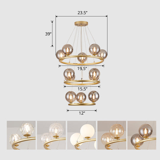 Postmodern Metal Chandelier With Ball Glass Shade 12 / Gold