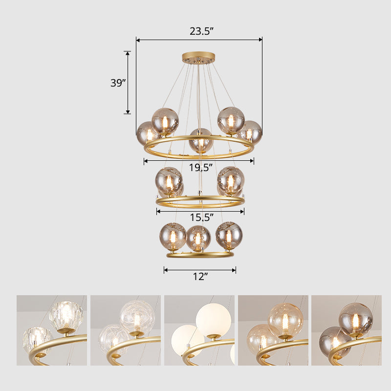 Postmodern Metal Pendant Chandelier With Glass Ball Shade 12 / Gold