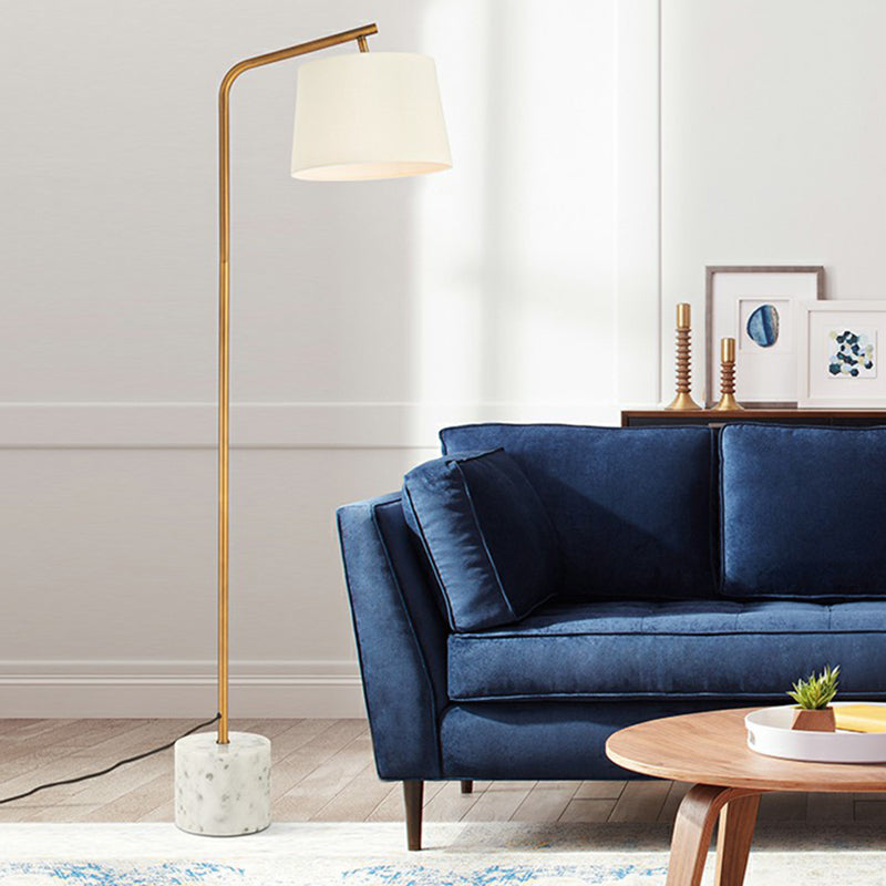 Minimalist Tapered Drum Fabric Floor Light With Marble Base - White Standing Lamp