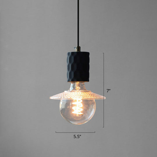 Bare Bulb Hanging Light Fixture - Minimalist Cement 1-Light Black Pendant For Restaurants / 5.5’