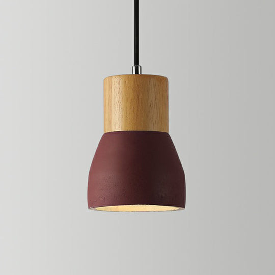 Nordic Mini Pendant Light With Cement Shade And Wood Top - Single-Bulb Ceiling Fixture For