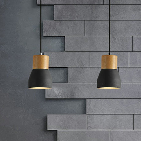 Nordic Cement Mini Pendant Ceiling Light With Wooden Top - Single-Bulb Restaurant Lighting