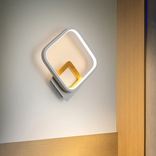 Minimalist Led Square Wall Sconce Light - White Metal Mounted Lamp For Bedroom