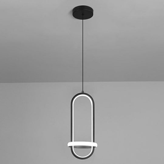Led Metal Bedside Pendant Light With Halo Ring Black / White