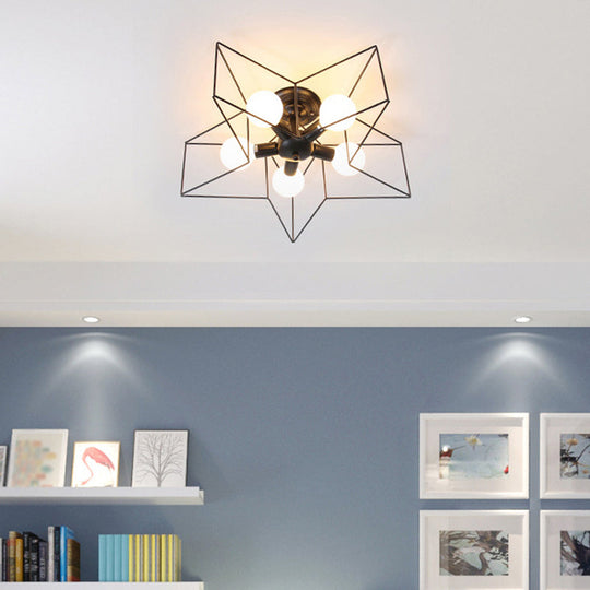 Sleek Black Iron 1 - Light Semi Flush Ceiling Light - Industrial Style / Starfish