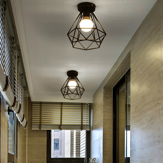 Sleek Black Iron 1 - Light Semi Flush Ceiling Light - Industrial Style