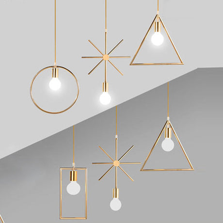 Geometric Gold Suspension Pendant Light - Nordic Metal 1 Head For Dining Room