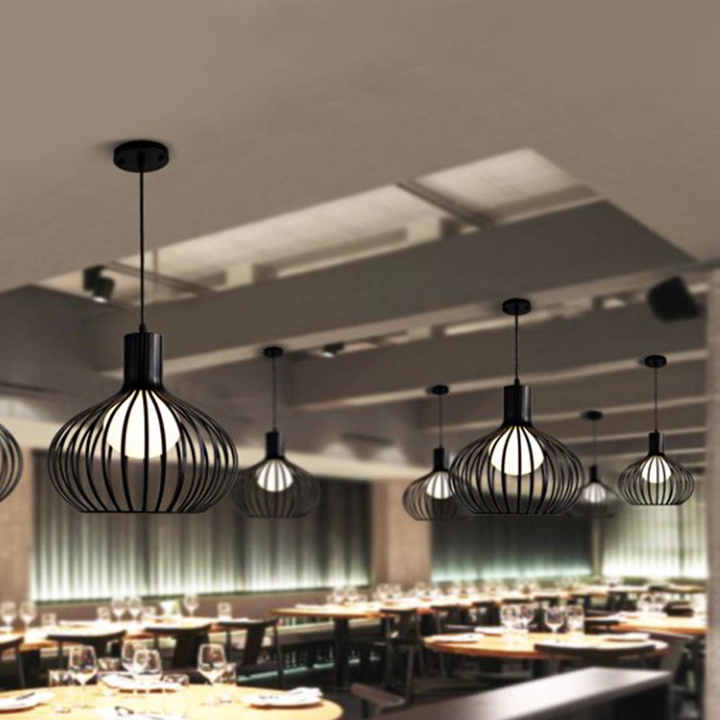 Sleek Iron Loft Pendant Light For Restaurants – Spherical Cage Design Single-Bulb Ceiling Hanging