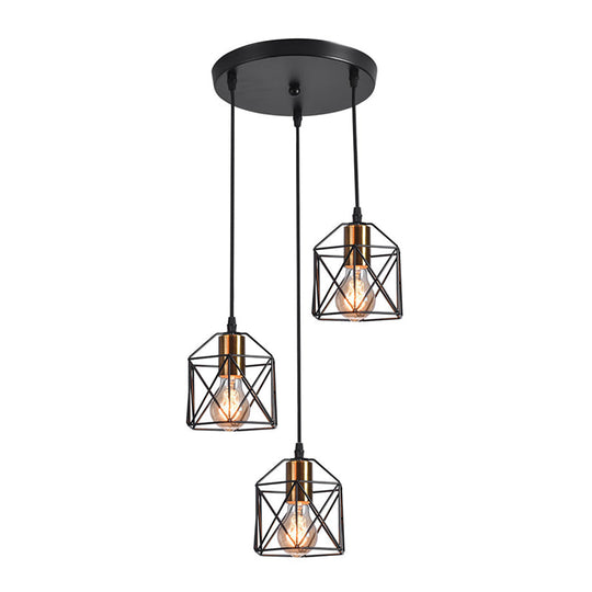 Hexagonal Cage Pendant Light With 3 Metal Shades - Perfect For Dining Room Ceiling
