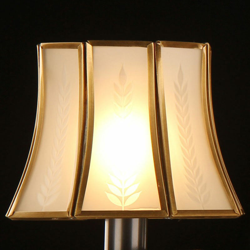 Antique Frost Glass Gold & Black Wall Lamp - Single-Bulb Flared Lighting For Aisle