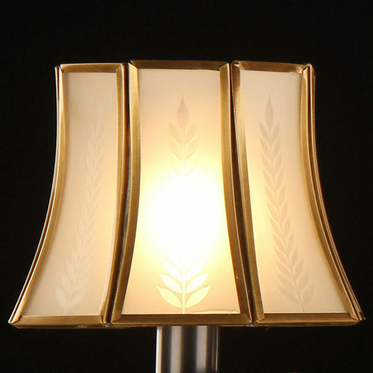 Antique Frost Glass Gold & Black Wall Lamp - Single-Bulb Flared Lighting For Aisle