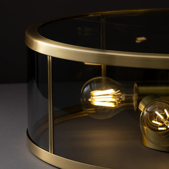 Simplicity Brass Clear Glass 4-Bulb Drum Flush Ceiling Light For Bedroom