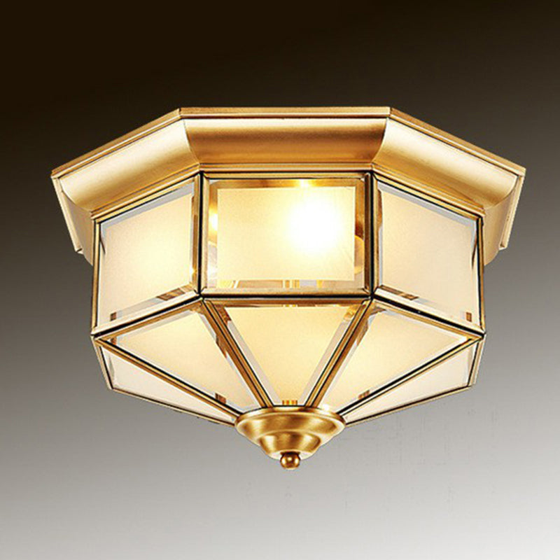 Brass Yurt Glass Flush Light - Classic Living Room Ceiling Mount / 12.5 Frosted