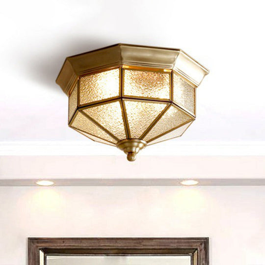 Brass Yurt Glass Flush Light - Classic Living Room Ceiling Mount