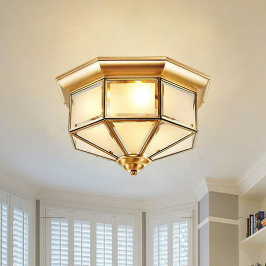 Brass Yurt Glass Flush Light - Classic Living Room Ceiling Mount
