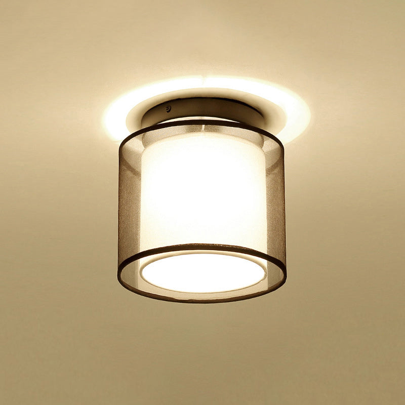 Dual - Shaded Corridor Ceiling Light - Modern Semi Flush Mount Fabric Lighting Black / Round