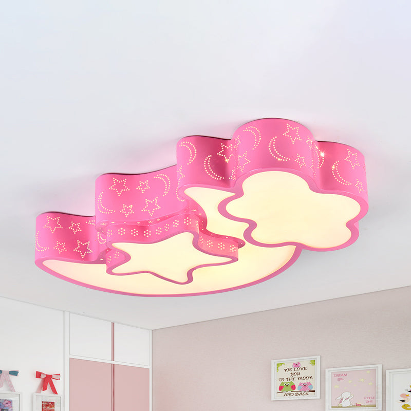 Contemporary Blue Moon Star Ceiling Light - Metal Flush Mount For Child Bedroom Pink / White