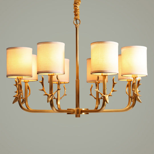 Nordic Fabric Suspension Light With Antler Deco - Gold Finish 8 /