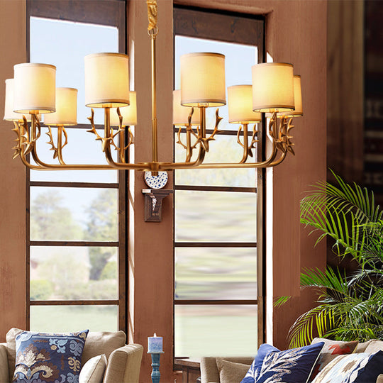 Nordic Fabric Suspension Light With Antler Deco - Gold Finish 10 /
