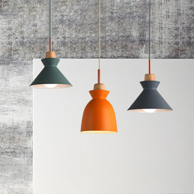 Modern 3-Light Metal Pendant With Multi-Color Cones And Domes Hanging From Linear/Round Canopy -