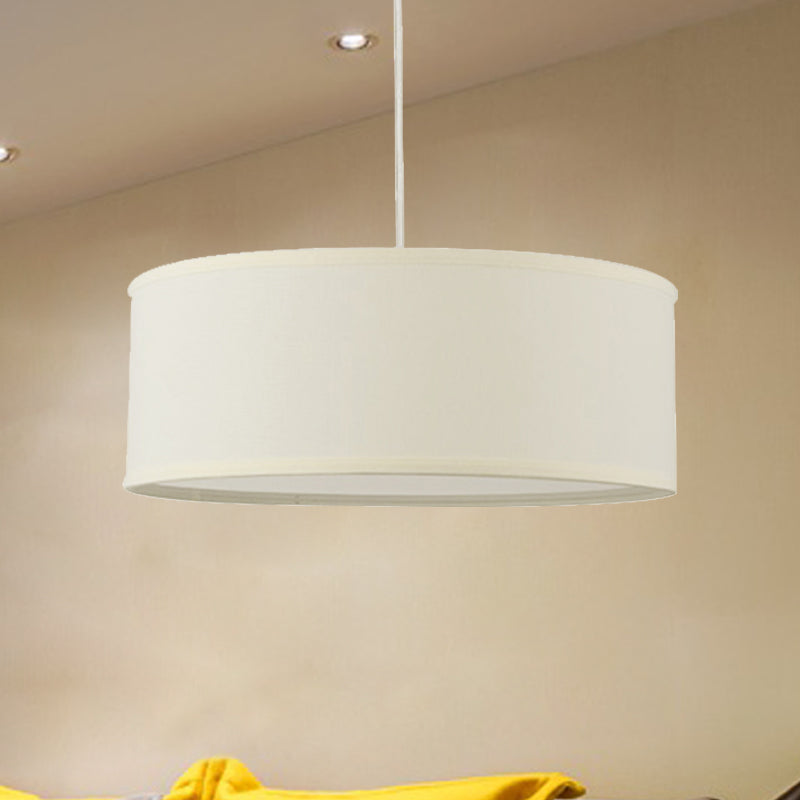 12’/16’/19.5’ Dia Cylinder Suspension Pendant - Contemporary White Led Fabric Hanging Lamp / 19.5’