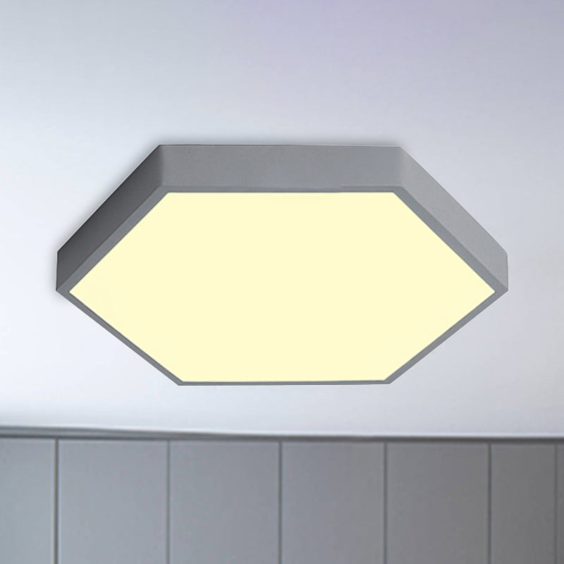 Modern Led Flush Mount With Metal Shade - Hexagon Design In Gray/Yellow/Blue White/Warm Light